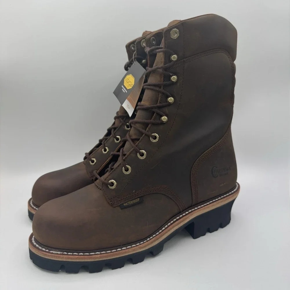 Chippewa Logger Boots Men's Size 11 E Wide Tan Waterproof Leather Steel Toe